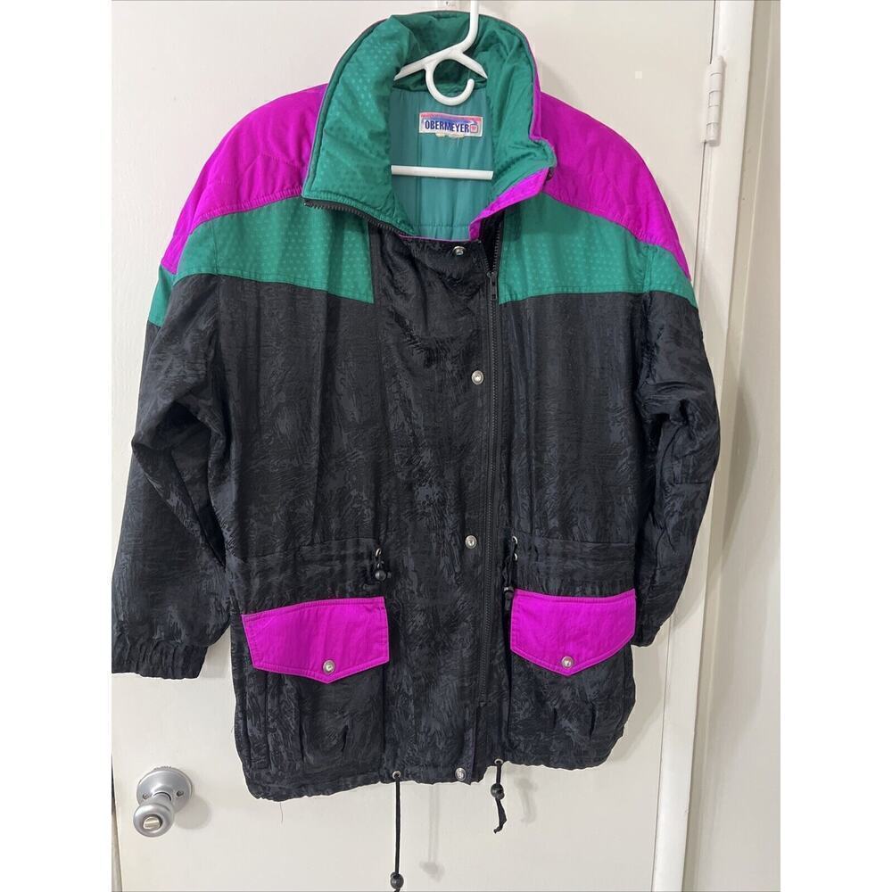 Vintage Obermeyer Ski Jacket Women’s 10 – 80s 90s Retro Colorblock Purple Green